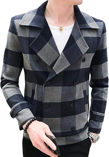 Amazon Bestmood メンズ チェスターコート チェック柄 コート ショート丈 メルトン ジャケット スリム ビジネス おしゃれ ラシャ コート 防寒 カジュアル アウター 大きいサイズ 通勤 秋 冬 コート ジャケット 通販