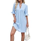 Shirts Dress for Women V Neck Short Sleeves Casual Flowy Summer Beach Vacation Shifts