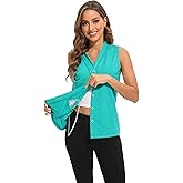 Mastectomy Shirts with Drain Pockets V-Neck Open Front Breast Cancer Shirts for Women Post Mastectomy Must Haves