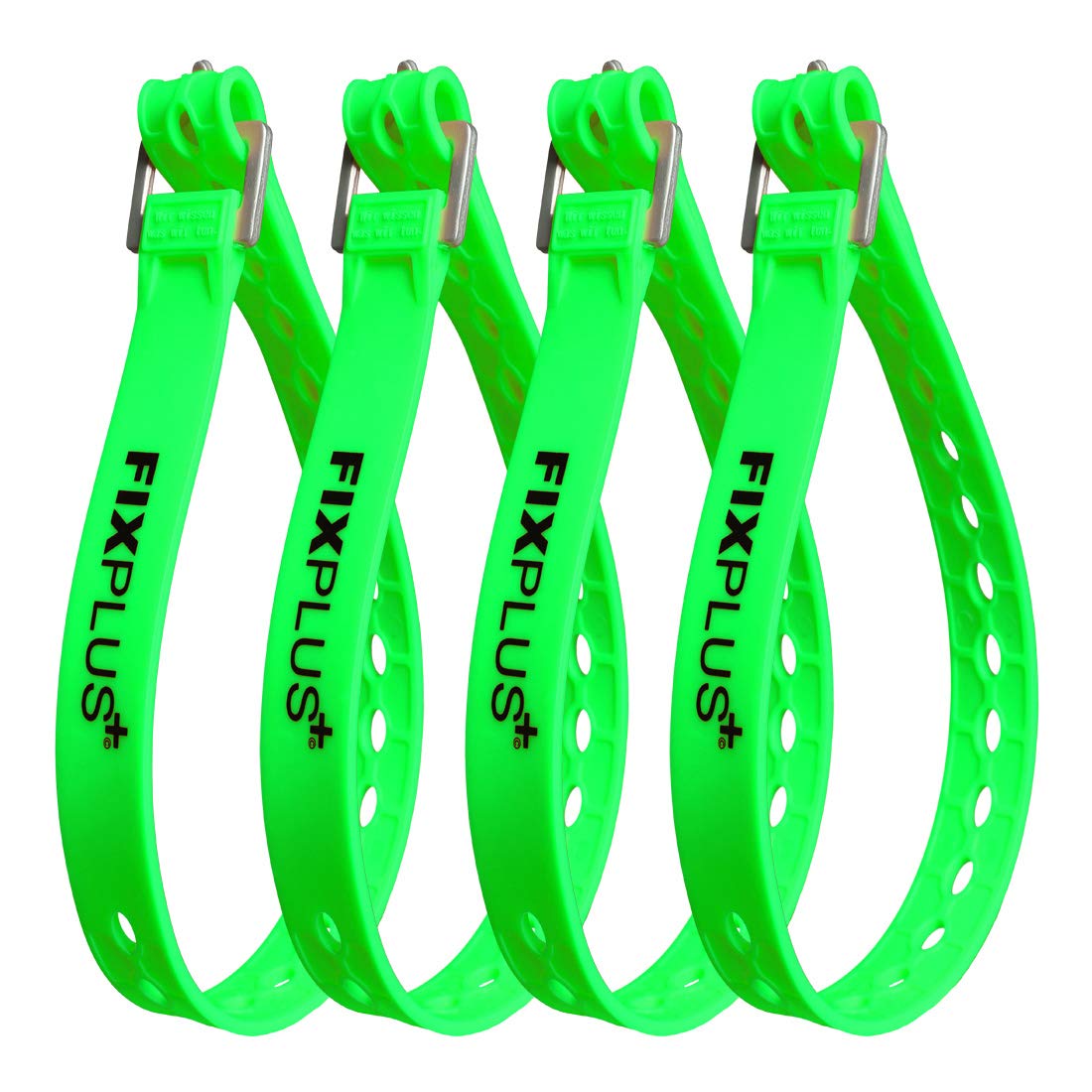 Strap Pack of 4 – Lashing Strap for Securing, Fastening, Bundling and Lashing, Made of Special Plastic with Aluminium Buckle 66 cm x 2.4 cm (neon green)
