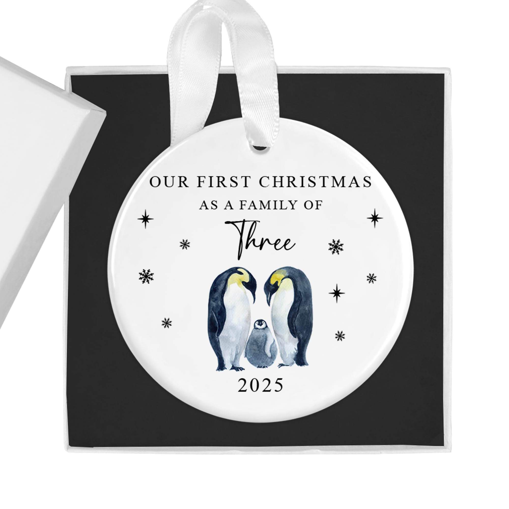 Family of Three First Christmas Ceramic Bauble - Penguin-Themed Festive Ornament, Gift Box - Ideal New Parents & Baby's First Xmas Keepsake