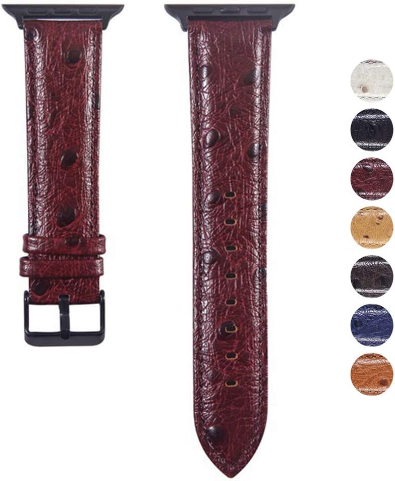 YoChYi Watch Strap, Stereoscopic Spot Ostrich Skin Genuine Leather Replacement Band 38mm 40mm 42mm 44mm Compatible with Apple Watch Series 4 3 2 1 (44mm, Red)