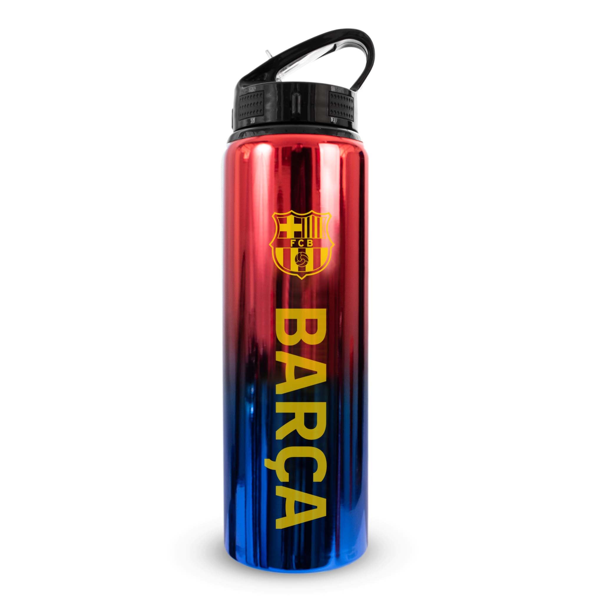 Hy-Pro Officially Licensed Barcelona F.C 750ml Aluminium UV Bottle ,Integrated Folding Straw, Neochrome Finish, Leakproof, Lightweight, BPA Free, Barca
