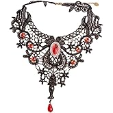 Niaspi Vintage Black Lace Choker Necklace Gothic Red Crystal Pendant Necklaces Statement Adjustable for Halloween Prom Accessories Jewelry