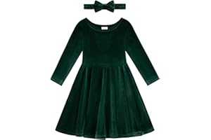 URMAGIC Toddler Girl Fall Winter Clothes Velvet Long Sleeve Swing Twirl Skater Dress with Hairband Baby Christmas Outfit 2-7Y
