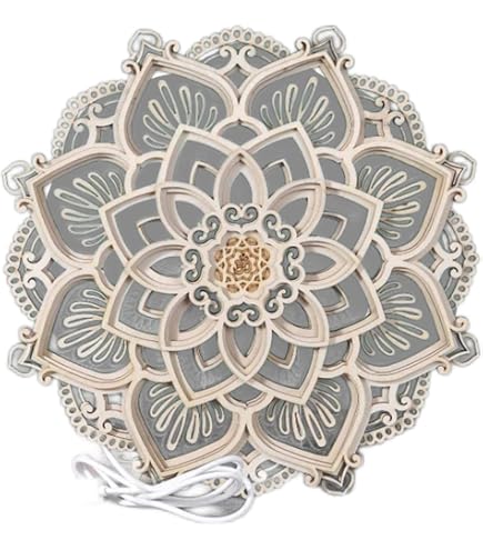 Mandala Light 30cm In Legno Intagliato Con Luci LED: Lampada Da Parete Decorativa Per Yoga E Meditazione - 2