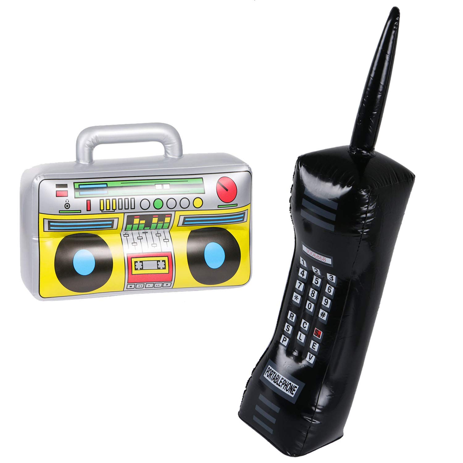 Photo 1 of 2PCS Inflatable Boombox and Mobile Phone - 80s 90s Party Decorations Supplies Cosplay Props - Rappers Hip Hop B-Boys Costume Accessory