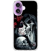 Qimulgociz Kiss Skull Phone Case for iPhone 17, Sugar Skull Girl Cool Skeleton Phone Cover, Trendy Cool TPU Case Cover
