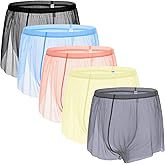MUEBAIRES Mens See Through Shorts with Large Split Side Sexy Semi Sheer Boxer Undershorts Mesh Sleepwear Loose Lounge