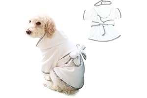 HDKUW Dog Bathrobe, Microfiber Fast Drying Absorbent Hooded Bath Towel White for Puppy Small Medium Large Dog Cat (S, White)