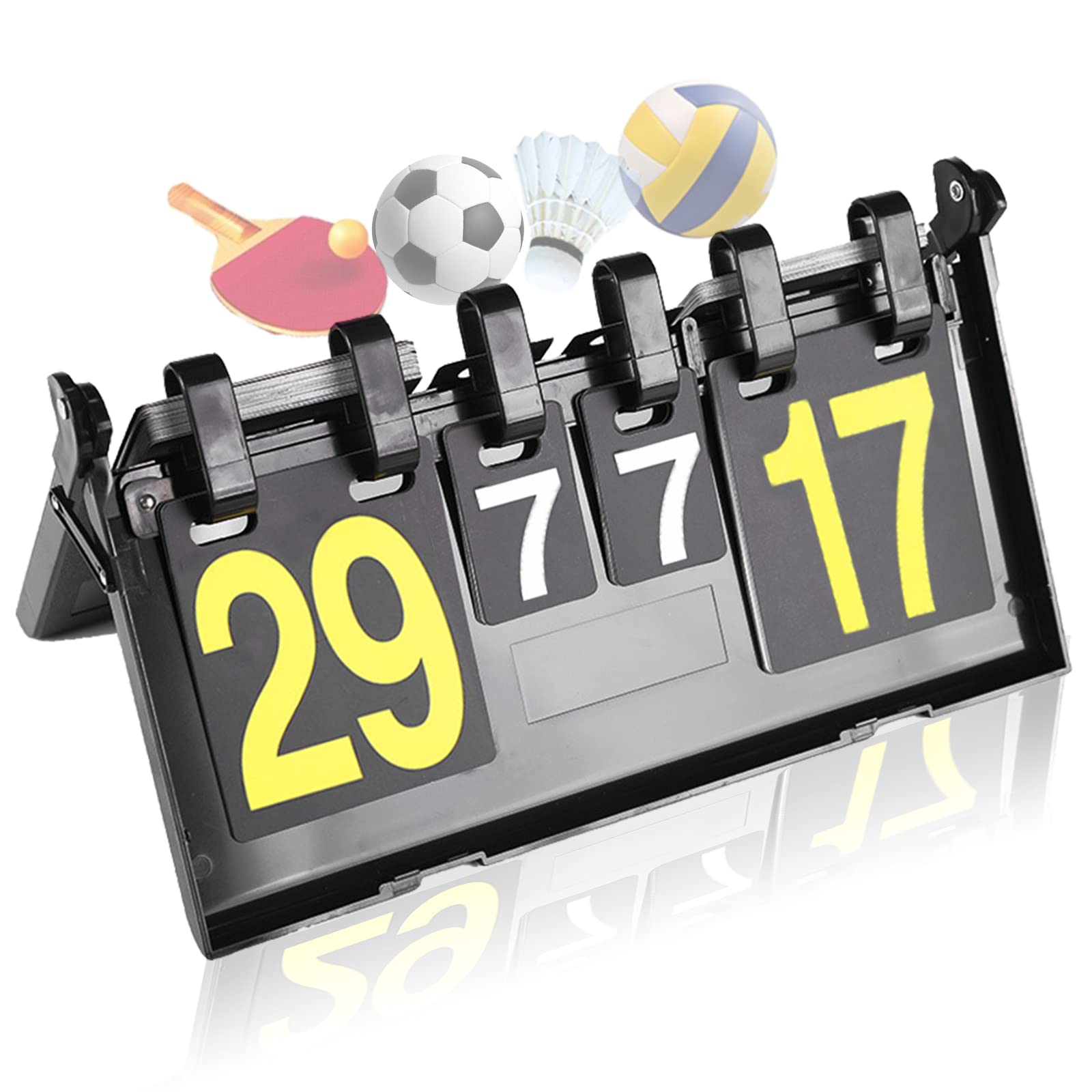 WishesMar Portable Flip Scoreboard 4 Digit Tabletop Score Board Flipper Board for Sports Competition Score Keeper Badminton Volleyball Table Tennis Football #A