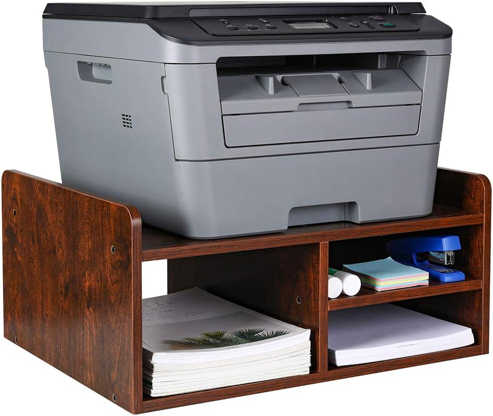 PAG Monitor Printer Stand Computer Riser with Storage Wood Desk Organizer for Home/Office, 2-Tier, Brown: Electronics
