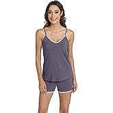 WiWi Viscose from Bamboo Cami Top Pajama Set for Women Sleeveless Tops with Shorts Pjs Sets S-XXL