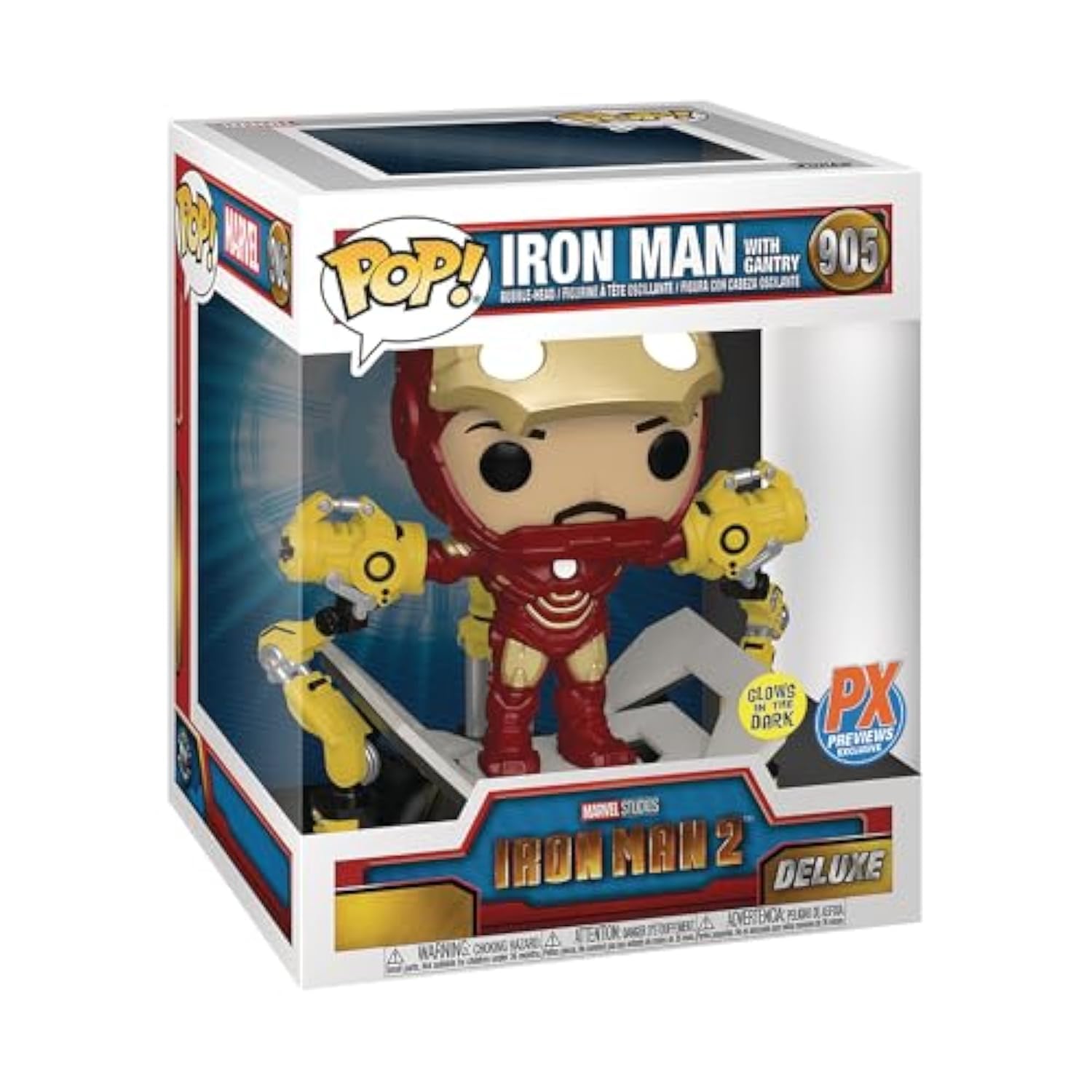 Pop! Funko Deluxe: Iron Man Mark IV Con Gantry | Figura In Vinile Da Collezione, Glow-in-The-Dark, Altezza 15 Cm