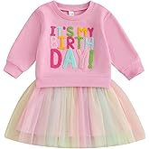 Toddler Baby Girl Birthday Outfit It’s My Birthday Letter Embroidery Long Sleeve Dress Tulle Clothes