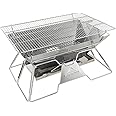 Campingmoon Foldable BBQ Grill, Portable Charcoal Grill, Stainless Steel Wood Burning Stove, Barbecue Cooking Stove for Outdoor/Garden/Camping/Picnic/Party (MT-3)