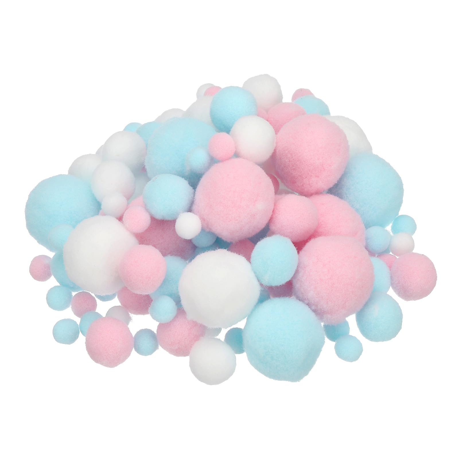PATIKIL Assorted Size Pom Poms for Crafts, 130Pcs Fuzzy Pastel Pom Pom Balls for Art Supplies DIY Creative Craft Material Handicraft Decorations, Pink, Blue, White