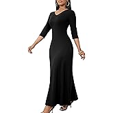 FANDEE Maxi Dress for Women 3/4 Sleeve Maxi Dresses V Neck Casual Loose Long T Shirt Dresses Basic (M-3XL)