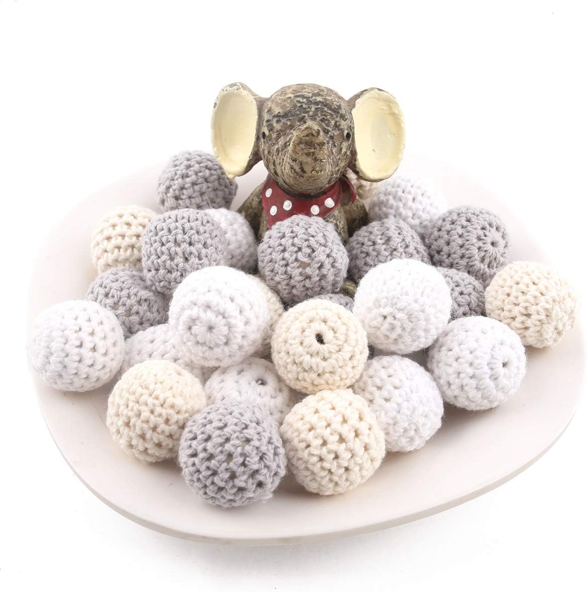 Promise Babe Wooden Crochet Beads Natural Round Beads 20mm 10PC Mix Candy Color DIY Beads Handmade Baby Teether Toys Nursing Jewelry Accessories