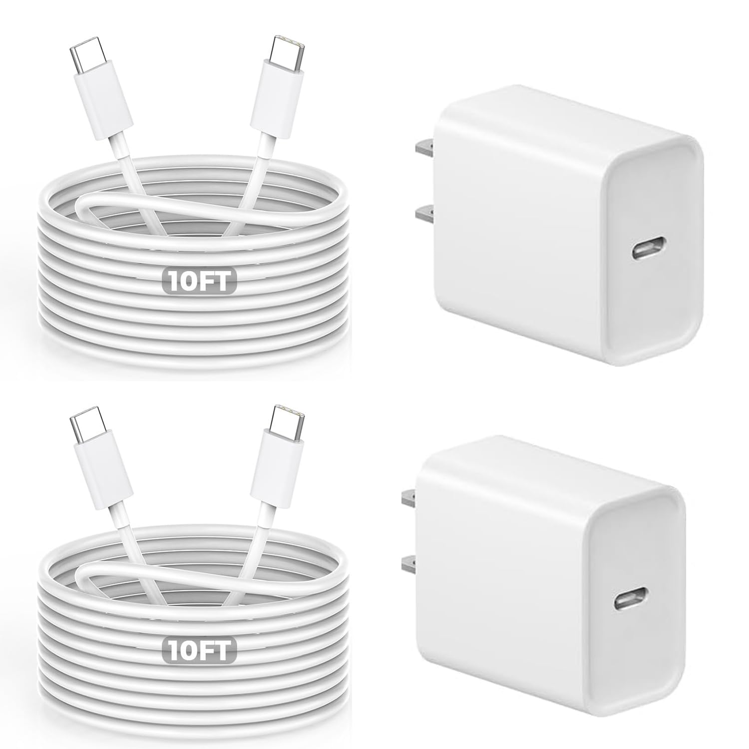 Photo 1 of 10Foot USB C Charger for iPhone 16 Charger, 2Pack 20W Type C Charging Block Long 10FT USB C Cord Cable Fast Charging for Apple iPhone 16/16e/16 Pro/16 Plus/16 Pro Max/15/15 Plus, iPad mini/iPad Air