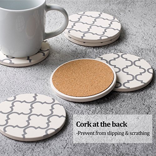 YHY Absorbent Stone Coaster Set, Drink Spills Coasters, Set of 6, Grey Line, Geometric Pattern