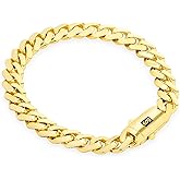 Nuragold 14k Real Yellow Gold Royal Monaco 7.5mm Miami Cuban Link Bracelet (7"-9") Italian Jewelry for Men & Women