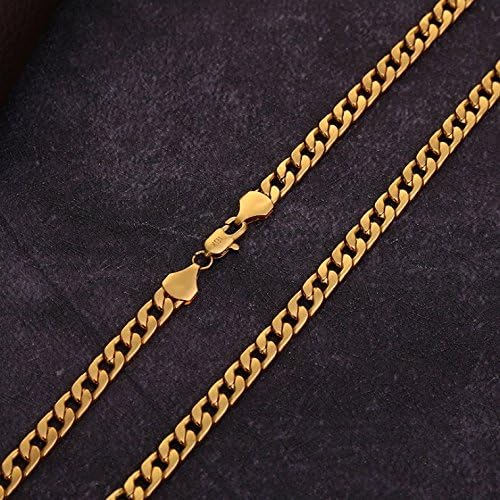 Fashion 18K Gold Plated Stainless Steel Flat Necklace Chain Women Men Jewelry 22INCH