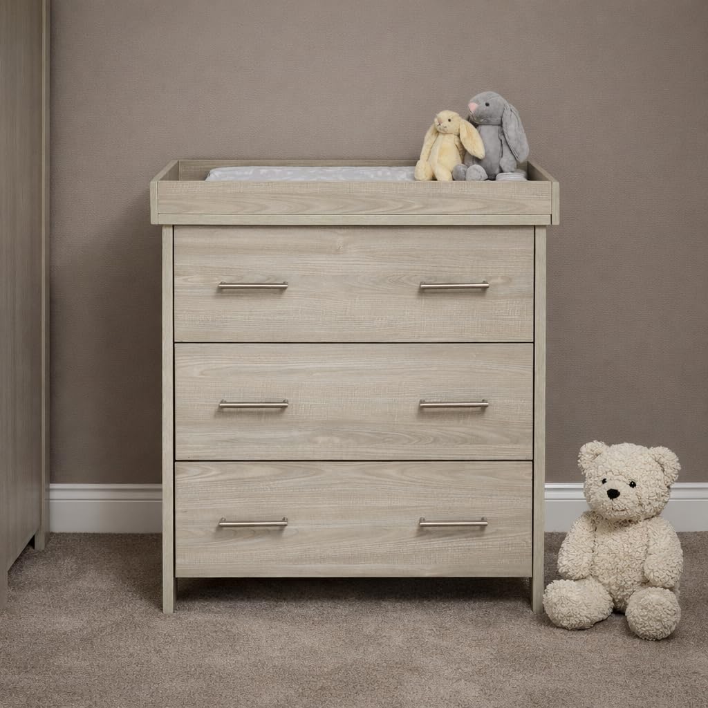 Obaby Nika Changing Unit – Grey Wash, 3 Drawer Nursery Changer with Removable Changing Top