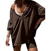 VAOYIU Womens 2 Piece Outfits Oversized Hot Shot Reversible Set V Neck T Shirt Biker Shorts Workout Sets