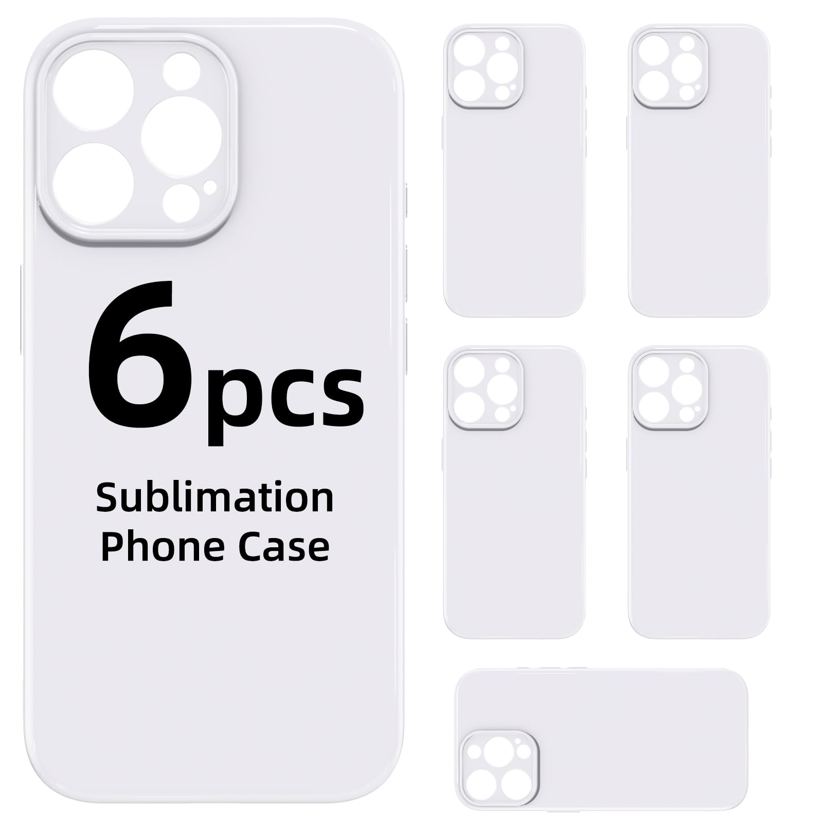 Cinysnt 6 Pieces Sublimation Phone Case Blanks for iPhone 16 Pro 6.3", Customize Heat Press Rubber Basic Case DIY Printable Picture Cover Soft Slim Silicone Shockproof TPU Glossy Protective Funda