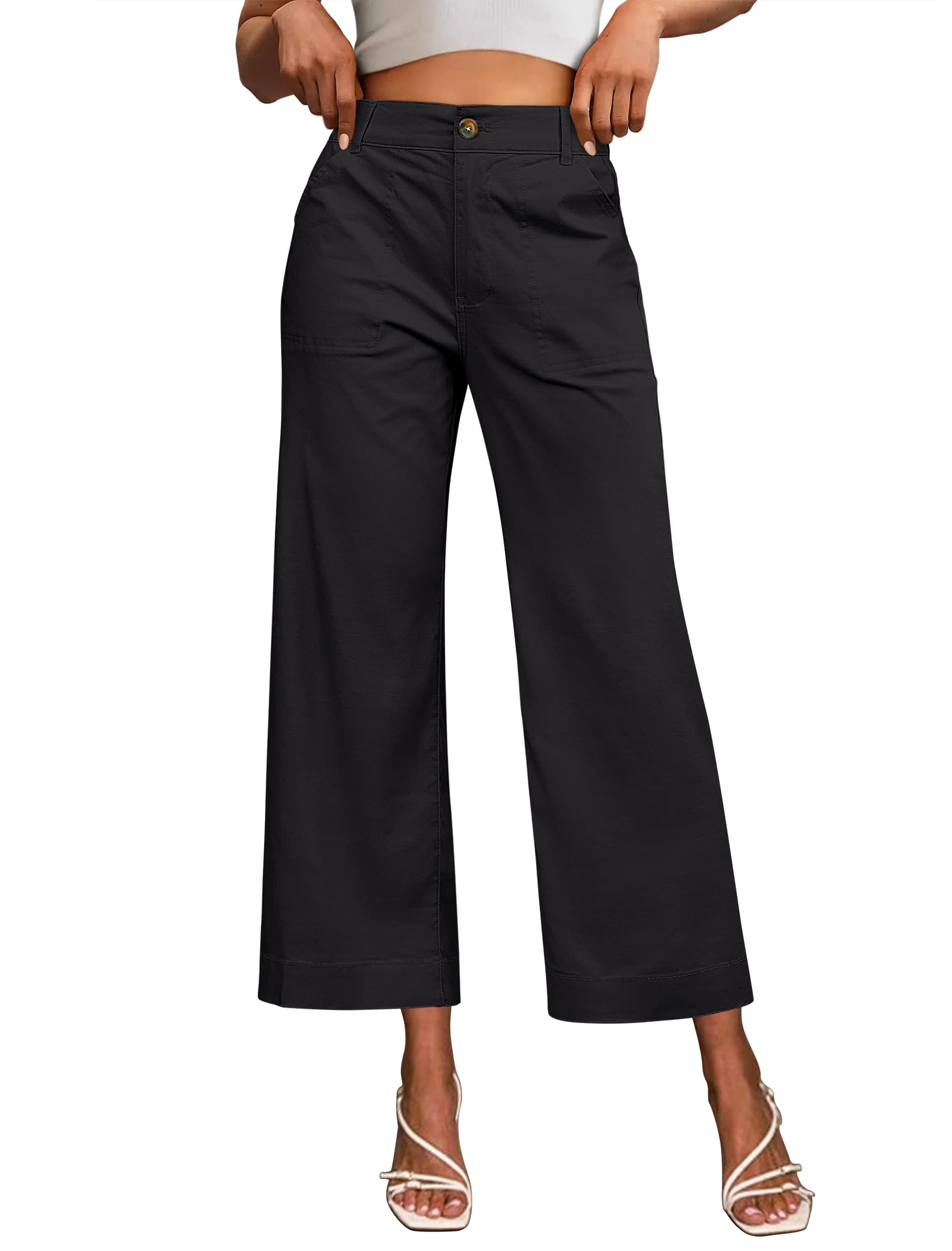 Photo 1 of ***RUNS SMALL*** Eddoyee Wide Leg Pants for Women High Waisted Stretchy Work Pants Casual Dressy Business Slacks Trousers with Pockets Black L