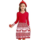 Yousie Girls Christmas Sweater Dress Long Sleeve Fall Winter Knitted Holiday Dress 4-11 Years