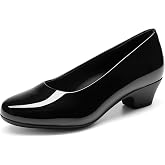 DREAM PAIRS Women's Pumps Low Heel Arch Support Dress Shoes | 1.6'' Closed Round Toe Chunky Heels 3 Zone Comfort Cushioned Insole Slip On Formal Casual Work Office Business Daily Wedding