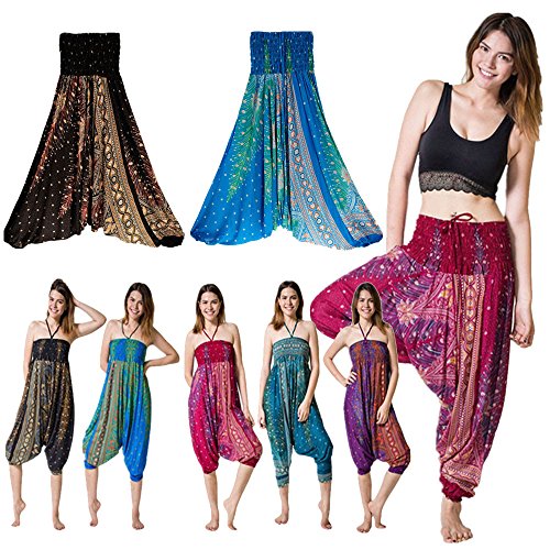 CSSD Women {Thai Harem} Trousers {Boho Aladdin} Jumpsuit {Harem Pants} {Hippy Smock} {High Waist} {Yoga} Pants (Free Size, Green)