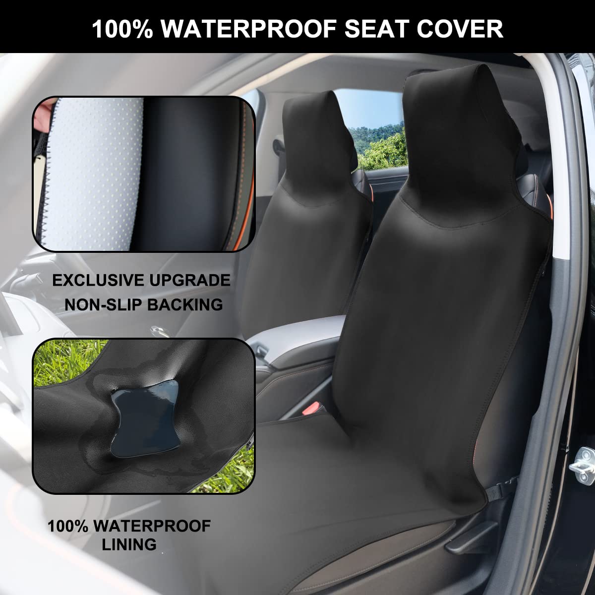 INFANZIA Premium Waterproof Seat Cover Towel Protector Neoprene Universal Fit, Upgraded 100% Washable & Removable Non-Slip Sweat Carseat Towel Covers, Perfect for Gym/Yoga/Workout（Black,2PCS
