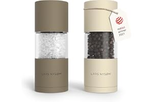 LARS NYSØM Salt and Pepper Grinder Set I Salt and Pepper Mills with Adjustable Ceramic Grinder 2 Pieces I Manual Design Spice