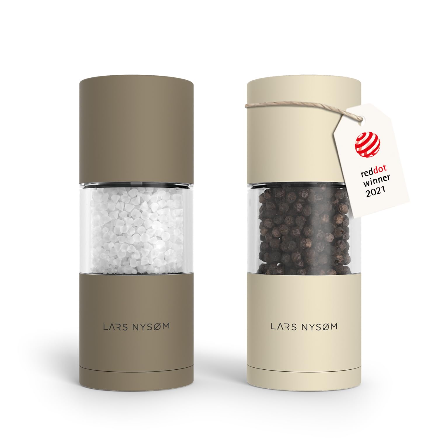 Photo 1 of LARS NYSØM Salt and Pepper Grinder Set I Salt and Pepper Mills with Adjustable Ceramic Grinder 2 pieces I Manual Design Spice Mill Set (Brown/Beige)