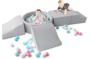 Hoohtoot Foam Climbing Blocks for Toddler: with 4-Piece PU Leather Climbing Toys and a Ball Pit - Foam Ball Pit for Toddlers - Climbing Toys Indoor for Kids Crawling