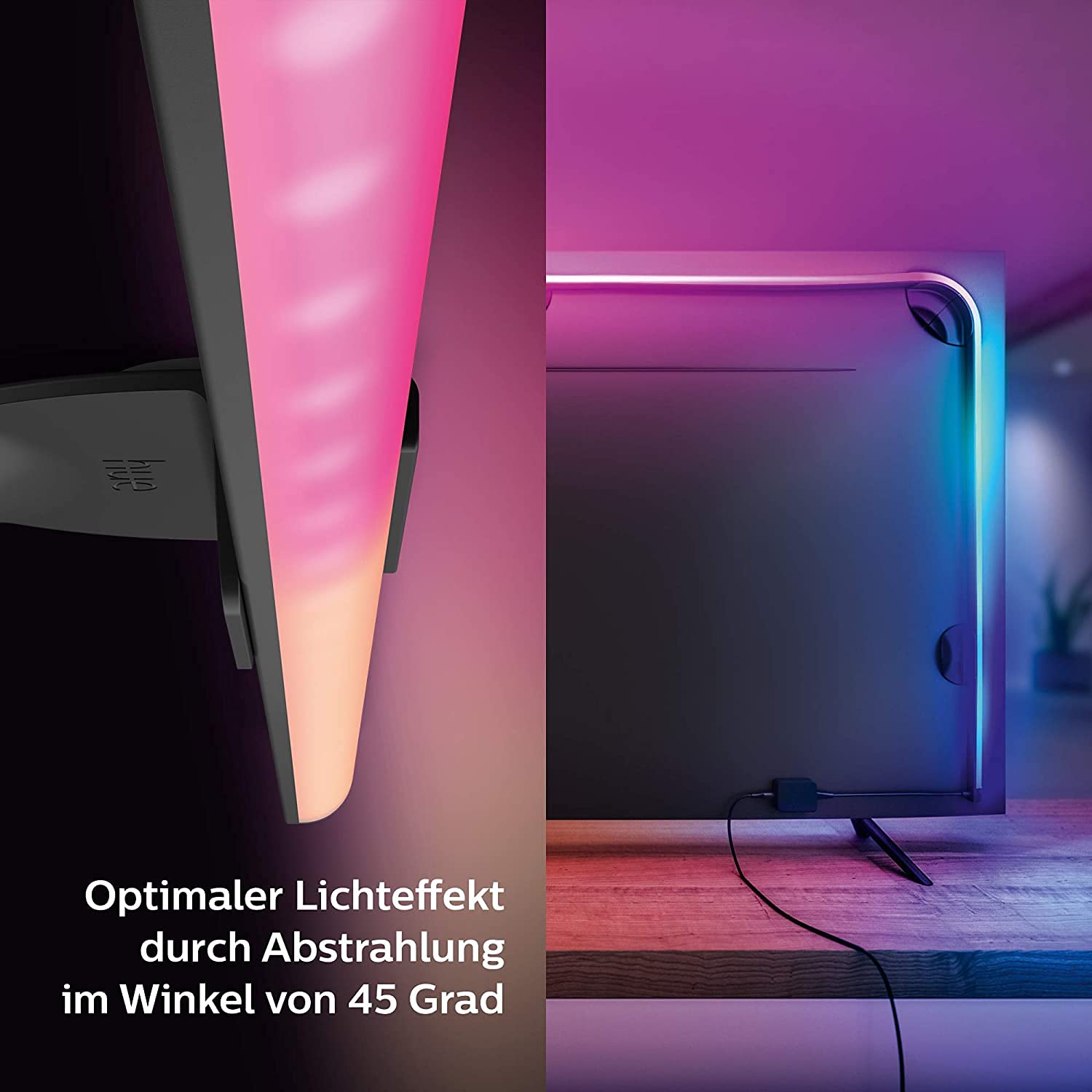 Philips Hue White & Color Ambiance Gradient Lightstrip (55 Zoll), dimmbarer LED Streifen für den Fernseher mit 16 Mio. Farben und Farbverläufen, smarte Heimkino TV Hintergrundbeleuchtung, schwarz 3