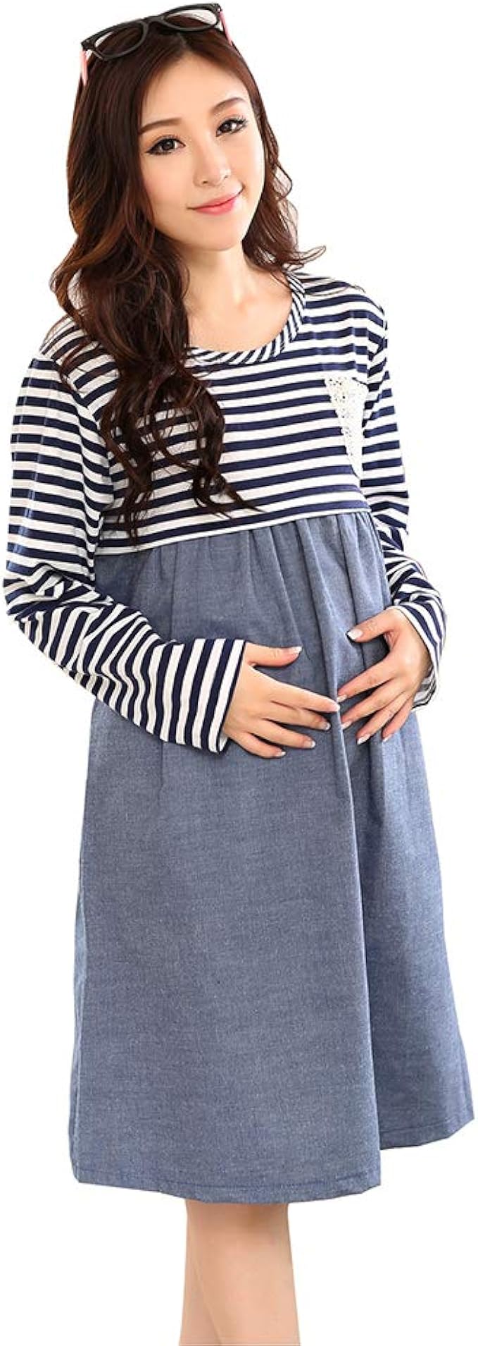 Amazon Co Jp マタニティ 授乳口付き ウエスト調節機能付き ワンピース マタニティー服 長袖 春秋 ラウンドネック Aライン カジュアル ゆったり 柔らかく ストレッチ 混紡 妊娠服 授乳服 産前 産後 妊娠中 ワンピ ママアイテム 横縞 服 ファッション小物