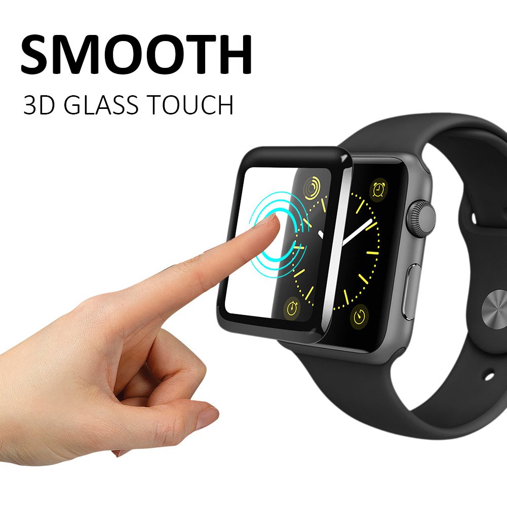 iWatch Screen Protector 38mm Series 3/2/1, Tempered Glass Screen Protector 3D Curved Edge HD Clear Anti-Scratch Bubble-Free Film for Apple Watch 38mm-Black