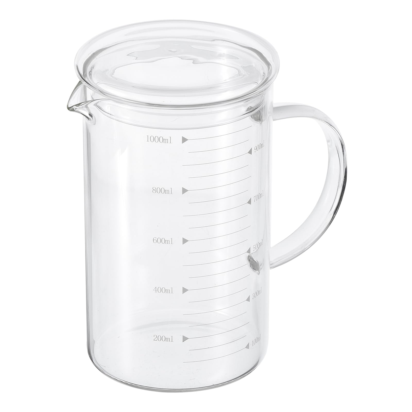 Patikil 1000ml Glass Measuring Cup, 3.3 Borosilicate Graduated White Printed Scale Liquid Measure Cups Beaker with Glass Lid and V-Shaped Spout for Kitchen