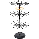 MyGift 3 Tier Classic Large Black Metal Jewelry Tree Holder Organizer with 360 Degree Rotating Arms, Spinning Necklace and Bracelet Tower Display Stand with 36 Hooks and Top Card Holder For storage