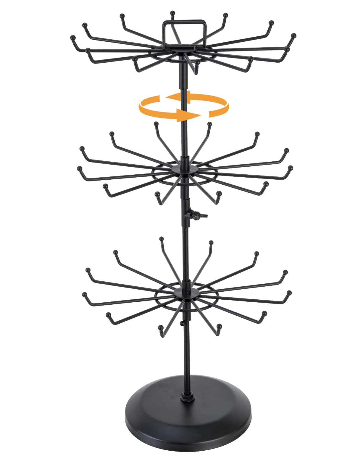 Photo 1 of MyGift 3 Tier Classic Large Black Metal Jewelry Tree Holder Organizer with 360 Degree Rotating Arms, Spinning Necklace and Bracelet Tower Display Stand with 36 Hooks and Top Card Holder For storage