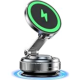 for MagSafe Car Mount Charger, 15W Fast Charging Magnetic Wireless Car Charger, Vacuum Magnetic Phone Holder [120LBS Ultra Suction Cup & 3000gf Magnet ] 780° Dashboard Car Bracket for iPhone & Android