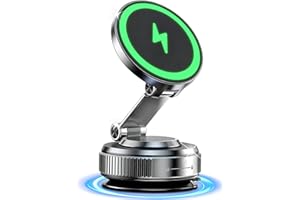 WEKEFON for MagSafe Car Mount Charger, 15W Fast Charging Magnetic Wireless Car Charger, Vacuum Magnetic Phone Holder [120LBS Ultra Suction Cup & 3000gf Magnet ] 780° Dashboard Car Bracket for iPhone & Android