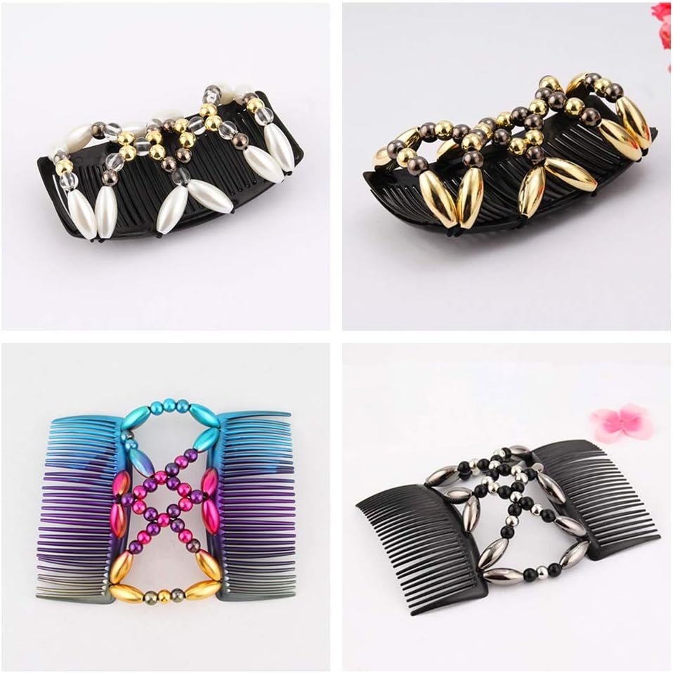 4Pcs Magic Beads Hair Comb Elastic Hair Combs Double Clips Hair Holder Stretch Double Side Combs