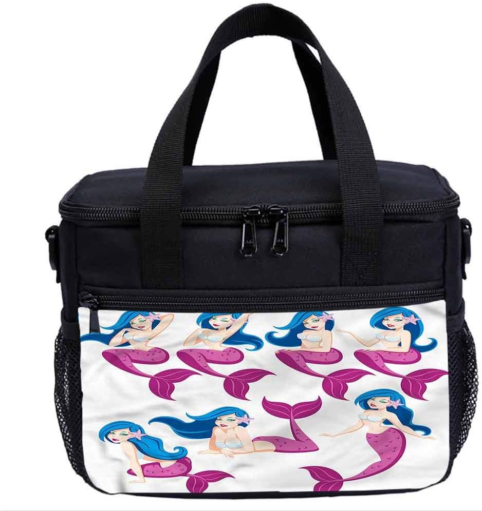 Underwater Insulated Lunch Boxes Bag,Mermaid Different Poses Lunch Bag for Kids