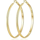 EXGOX 5mm Wide Gold Hoop Earrings for Women,Sterling Silver Hoop Earrings Large Silver Hoop Earrings Hypoallergenic Lightweight 14K Real Gold Plated Big Hoop Earrings for Women 30/40/50/60/70mm