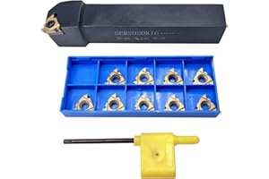 SATPISTOUL Lathe Tool Threading Solution: SER2020K16 Turning Tool Holder with Indexable Lathe Tool Threading Insert 16ER AG60 for Efficient Lathe Thread Cutting & Processing (Alloy Steel 40Cr)